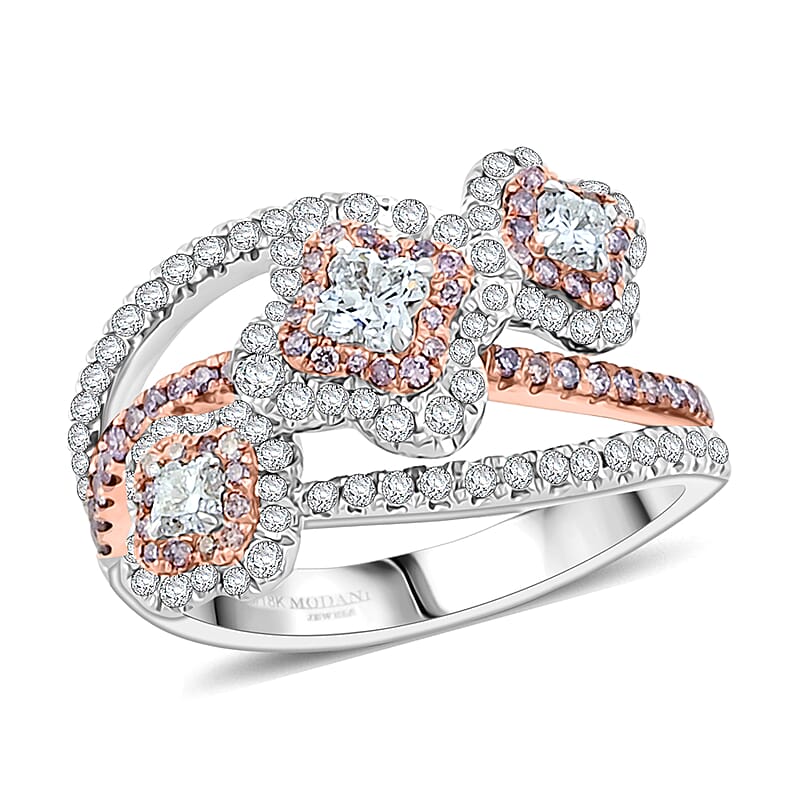 Modani 950 Platinum and 18K Rose Gold Natural White and Pink Diamond Ring (Size 7.0) (7.35 g) 1.25 ctw