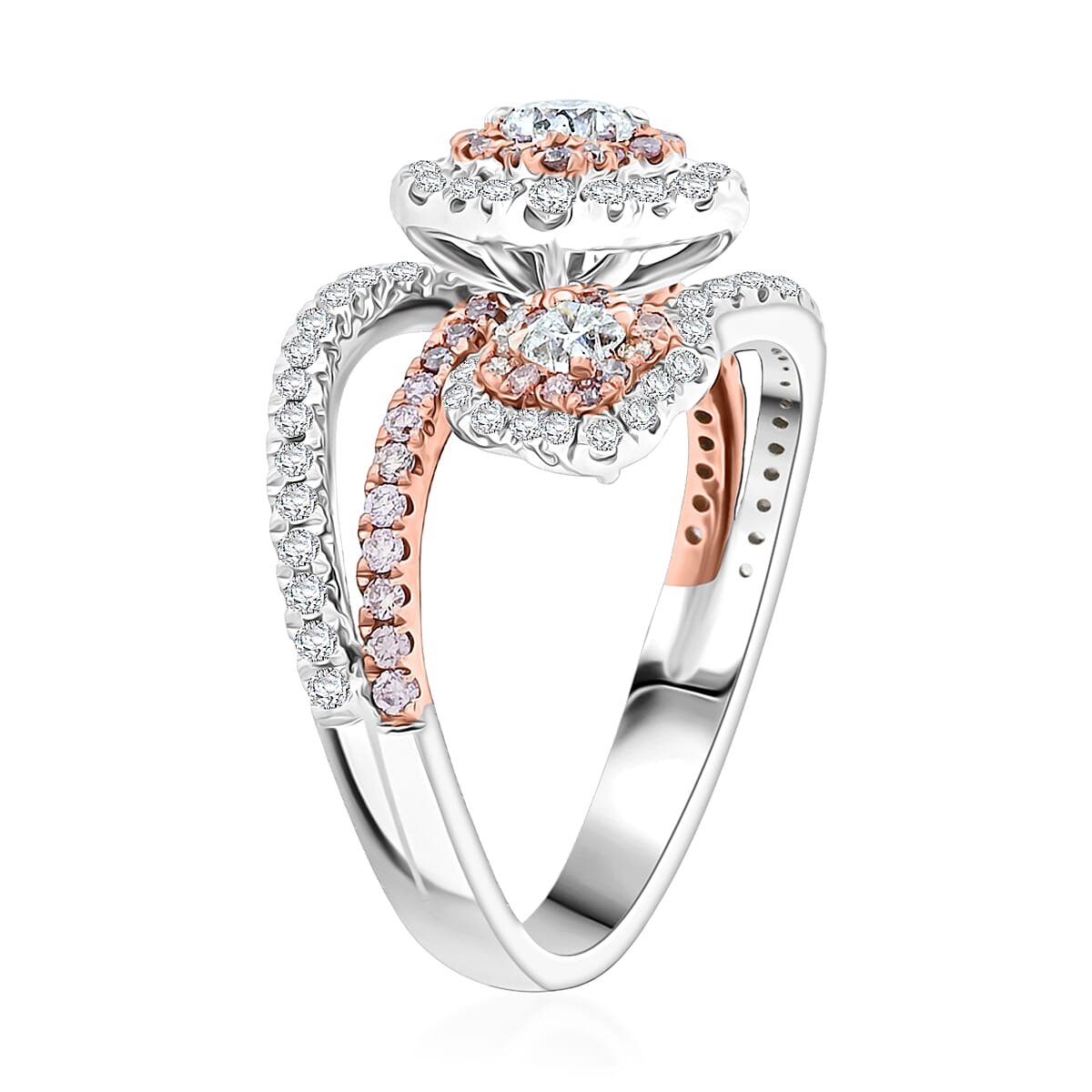Modani 950 Platinum and 18K Rose Gold Natural White and Pink Diamond Ring (Size 7.0) (7.35 g) 1.25 ctw