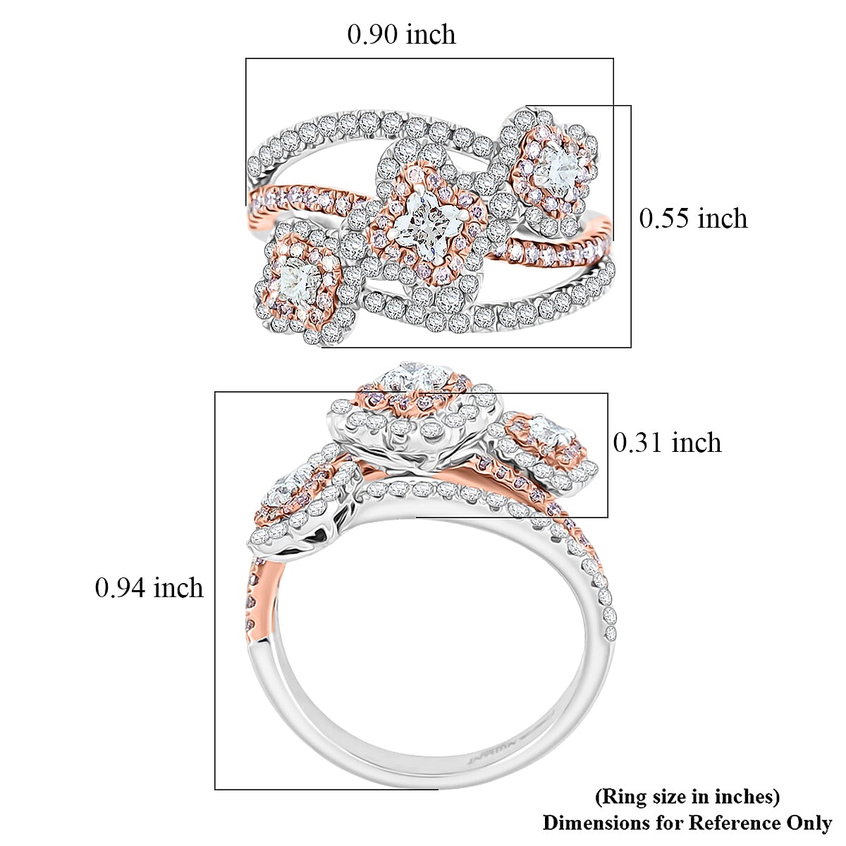 Modani 950 Platinum and 18K Rose Gold Natural White and Pink Diamond Ring (Size 7.0) (7.35 g) 1.25 ctw