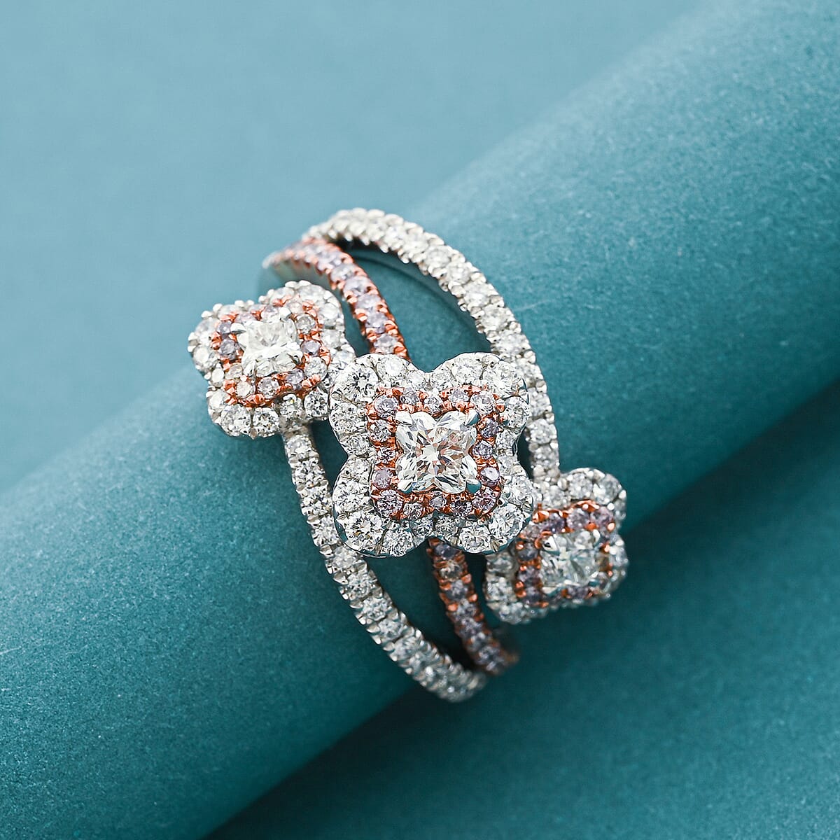 Doorbuster Modani Natural White and Pink Diamond 1.25 ctw Ring in 950 Platinum and 18K Rose Gold (Size 7.0) 7.35 Grams image number 1