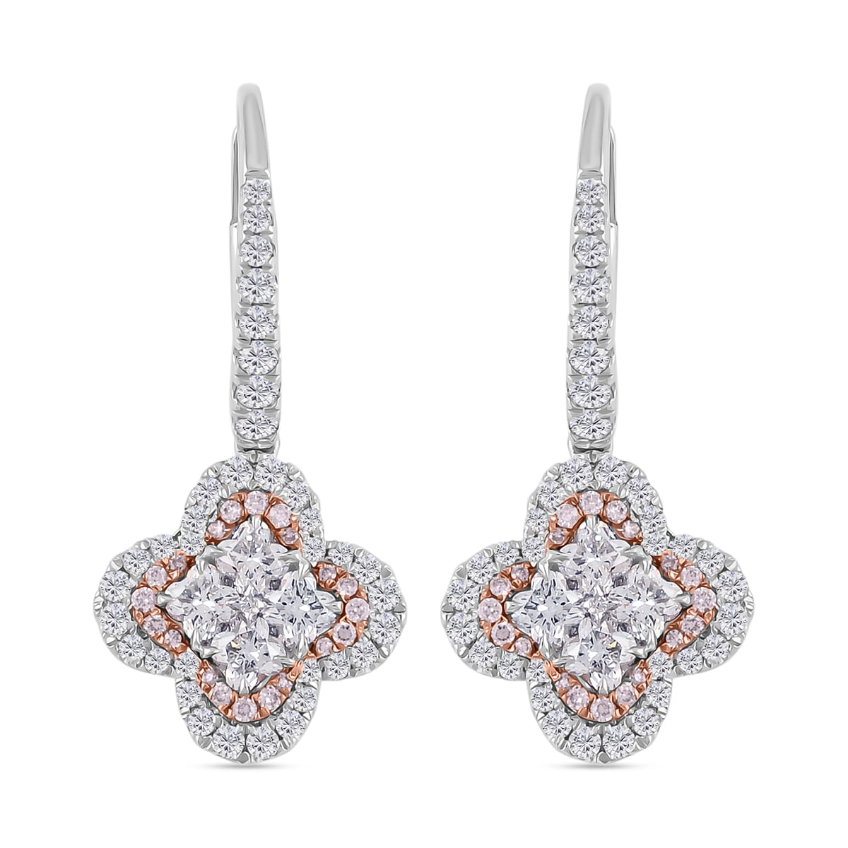 Modani G VVS Natural White and Pink Diamond 1.70 ctw Earrings in 950 Platinum and 18K Gold 7.10 Grams image number 0