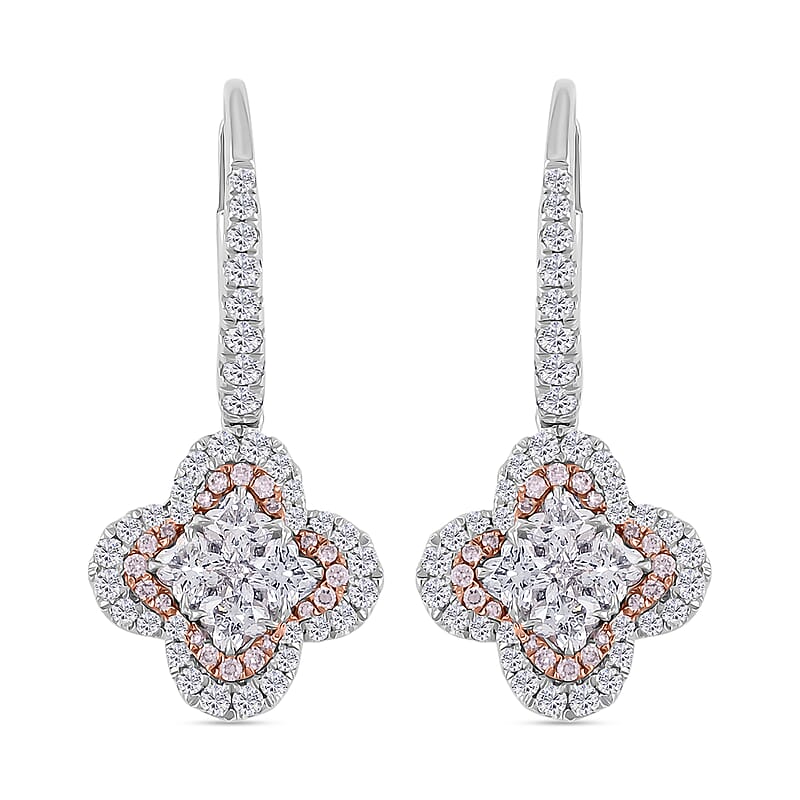 Modani G VVS Natural White and Pink Diamond 1.70 ctw Earrings in 950 Platinum and 18K White and Rose Gold 7.10 Grams