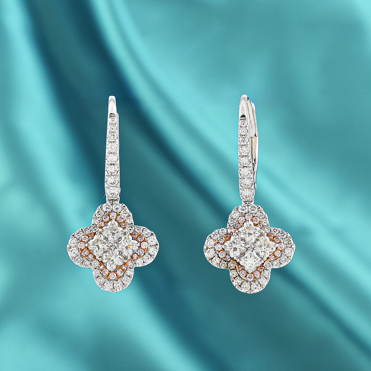 Modani G VVS Natural White and Pink Diamond 1.70 ctw Earrings in 950 Platinum and 18K Gold 7.10 Grams image number 1