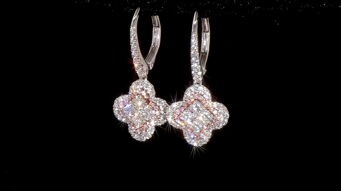 Modani G VVS Natural White and Pink Diamond 1.70 ctw Earrings in 950 Platinum and 18K White and Rose Gold 7.10 Grams
