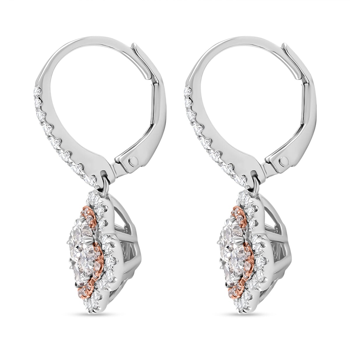 Modani G VVS Natural White and Pink Diamond 1.70 ctw Earrings in 950 Platinum and 18K Gold 7.10 Grams image number 3
