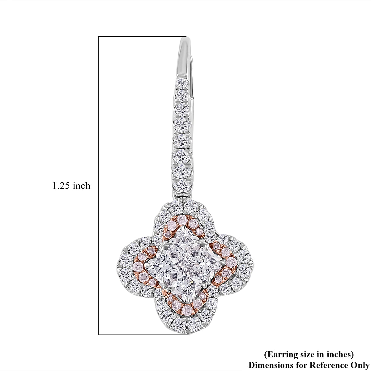 Modani G VVS Natural White and Pink Diamond 1.70 ctw Earrings in 950 Platinum and 18K White and Rose Gold 7.10 Grams