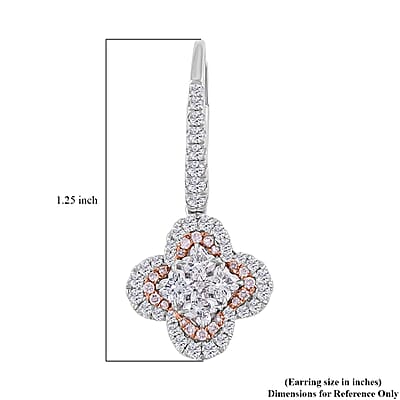 Modani G VVS Natural White and Pink Diamond 1.70 ctw Earrings in 950 Platinum and 18K White and Rose Gold 7.10 Grams