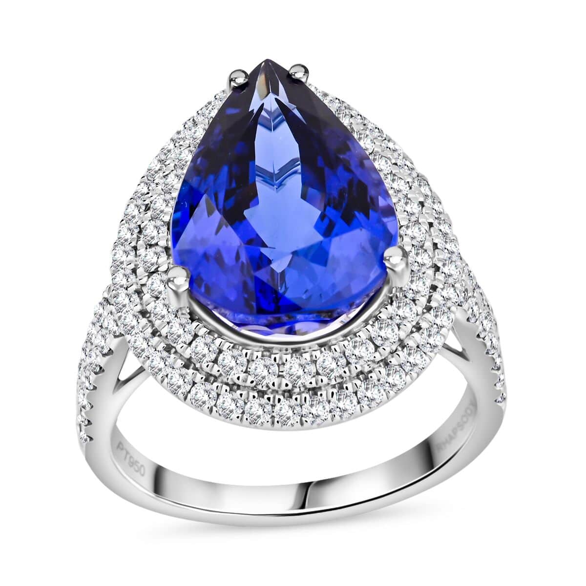 Certified & Appraised Rhapsody AAAA Tanzanite and E-F VS Diamond 9.40 ctw Ring in 950 Platinum 9.25 Grams image number 0