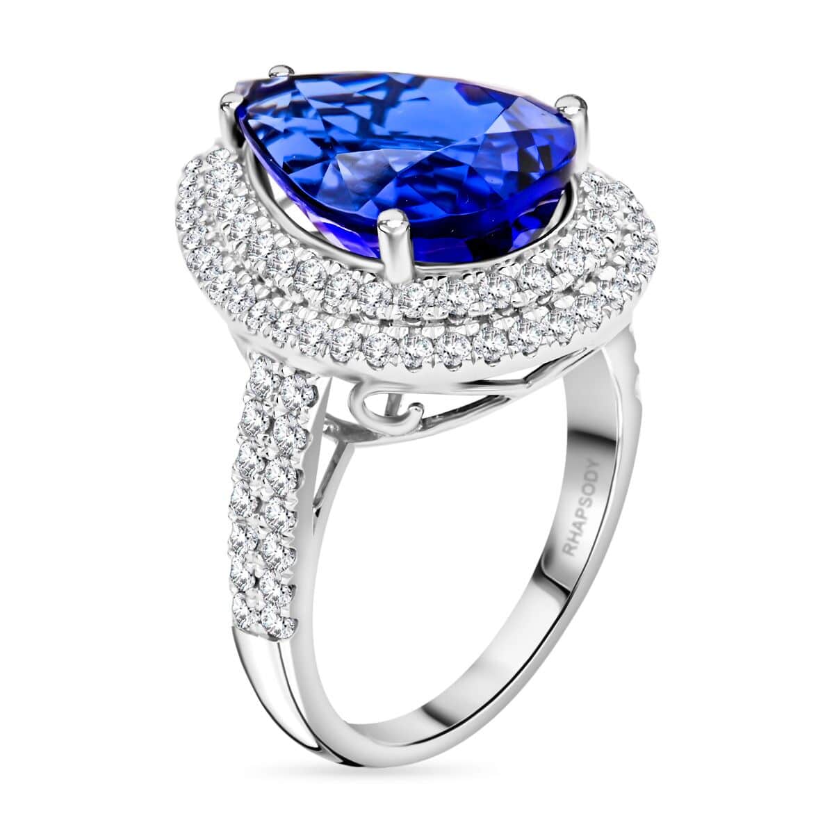 Certified & Appraised Rhapsody AAAA Tanzanite and E-F VS Diamond 9.40 ctw Ring in 950 Platinum 9.25 Grams image number 3