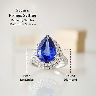 Certified and Appraised Rhapsody AAAA Tanzanite, E-F, VS Diamond Ring in 950 Platinum 9.40 ctw (Size 10.0)