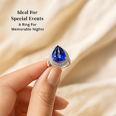 Certified and Appraised Rhapsody AAAA Tanzanite, E-F, VS Diamond Ring in 950 Platinum 9.40 ctw (Size 10.0)