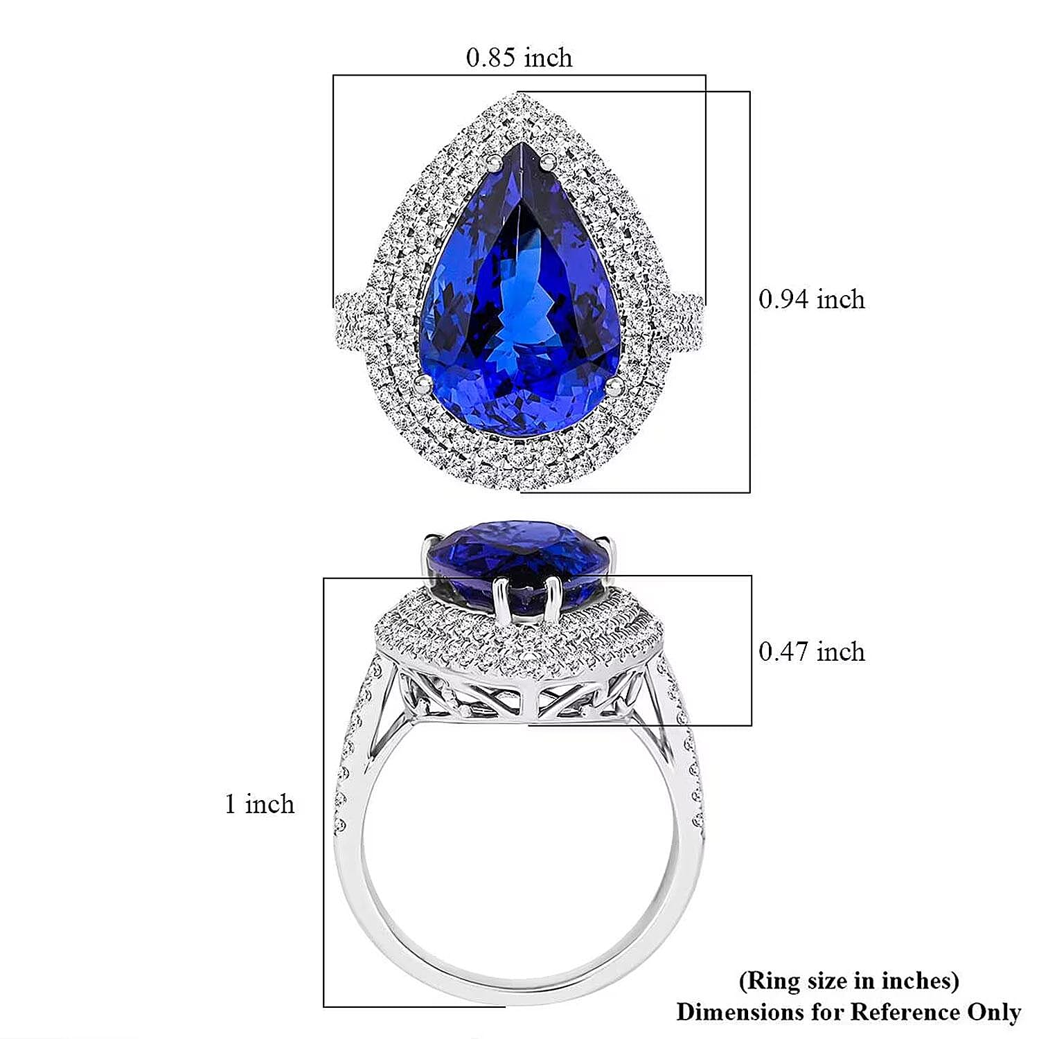 Certified and Appraised Rhapsody AAAA Tanzanite, E-F, VS Diamond Ring in 950 Platinum 9.40 ctw (Size 10.0)