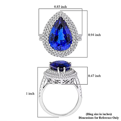 Certified and Appraised Rhapsody AAAA Tanzanite, E-F, VS Diamond Ring in 950 Platinum 9.40 ctw (Size 10.0)