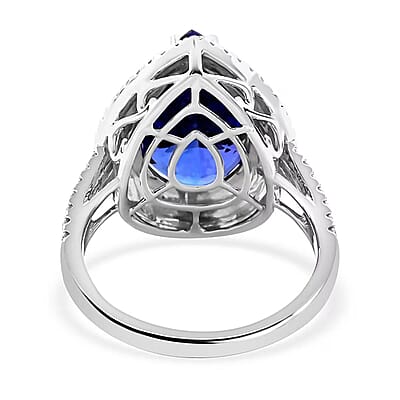 Certified and Appraised Rhapsody AAAA Tanzanite, E-F, VS Diamond Ring in 950 Platinum 9.40 ctw (Size 10.0)