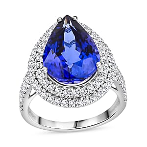 Certified & Appraised Rhapsody 950 Platinum AAAA Tanzanite, Diamond (E-F, VS) (0.97 cts) Ring (Size 5.0) (9.25 g) 9.40 ctw