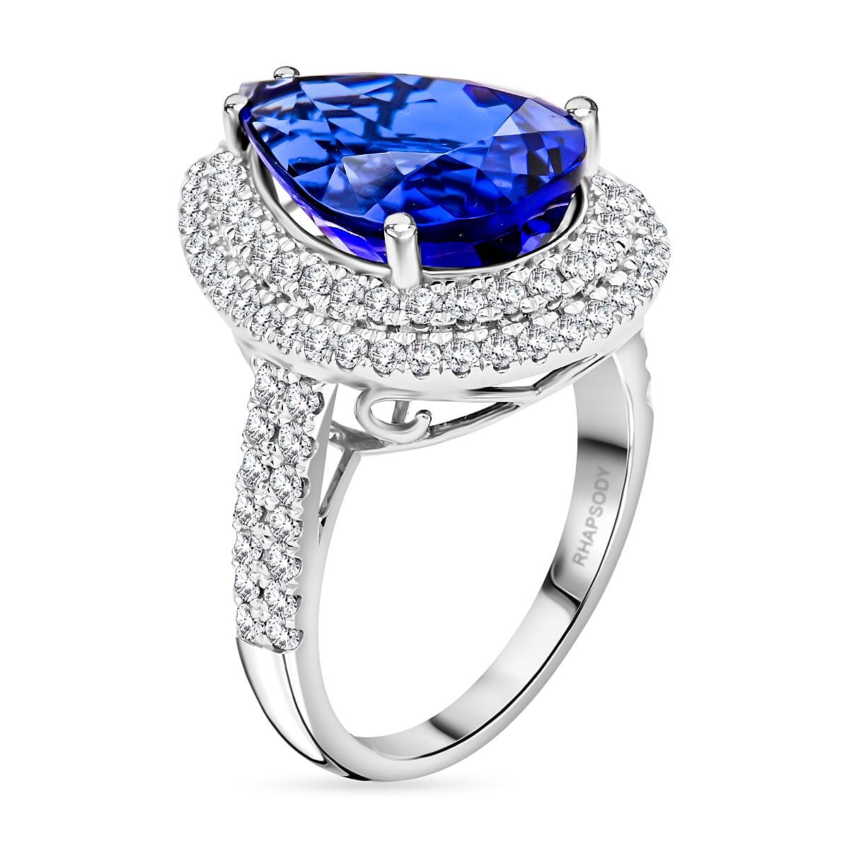 Certified & Appraised Rhapsody AAAA Tanzanite and E-F VS Diamond 9.40 ctw Ring in 950 Platinum (Size 7.0) 9.25 Grams image number 3