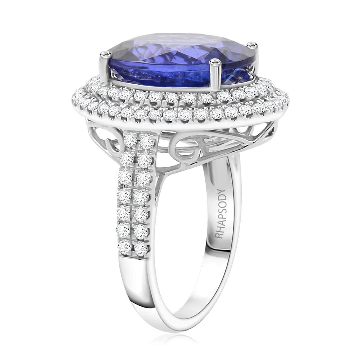 Certified & Appraised Rhapsody AAAA Tanzanite and E-F VS Diamond 9.50 ctw Halo Ring in 950 Platinum (Size 10.0) 9.60 Grams image number 3