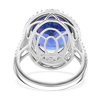 Rhapsody AAAA Tanzanite, Diamond Halo Ring in 950 Platinum 9.50 ctw (Size 10.0)