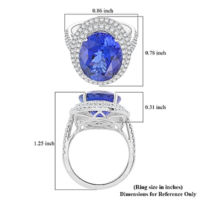 Rhapsody AAAA Tanzanite, Diamond Halo Ring in 950 Platinum 9.50 ctw (Size 10.0)