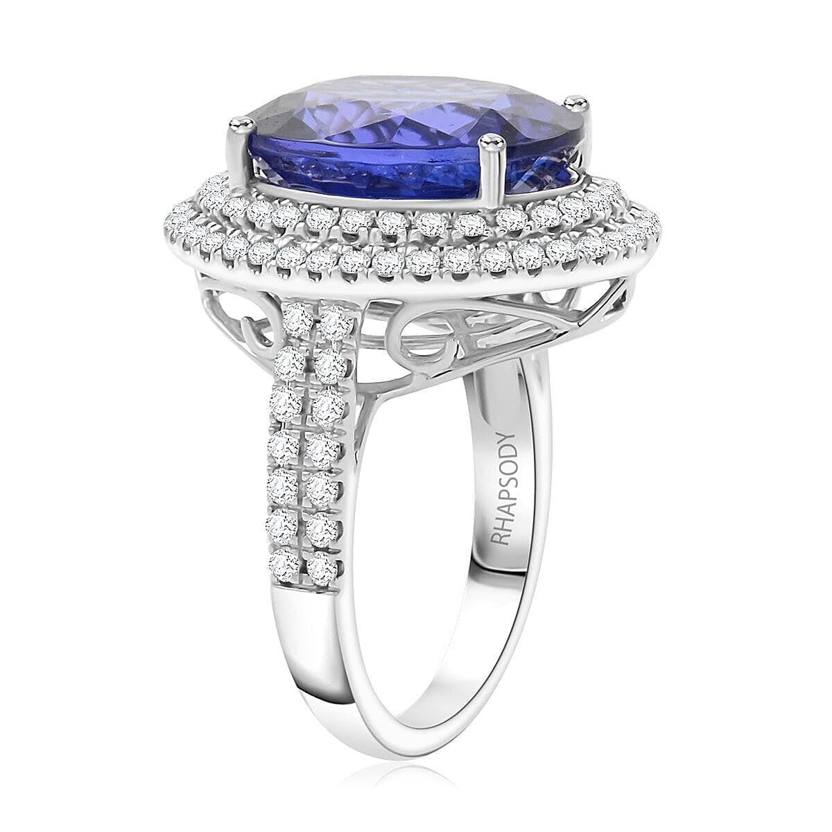 Certified & Appraised Rhapsody AAAA Tanzanite and E-F VS Diamond 9.50 ctw Halo Ring in 950 Platinum (Size 10.5) 9.60 Grams image number 3