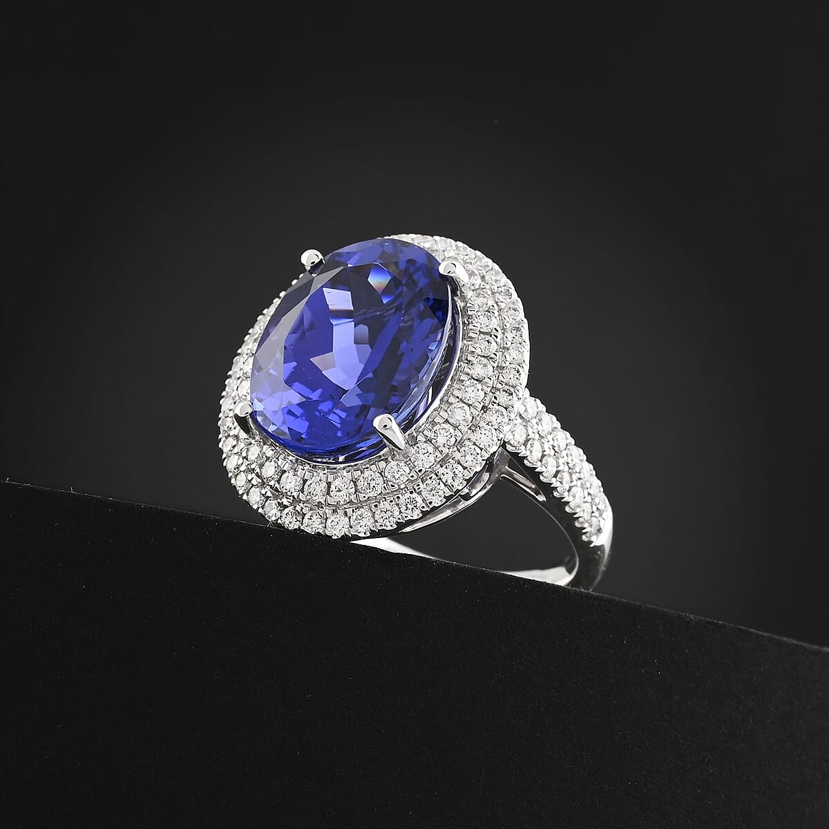 Certified & Appraised Rhapsody AAAA Tanzanite and E-F VS Diamond 9.50 ctw Halo Ring in 950 Platinum (Size 6.0) 9.60 Grams image number 1