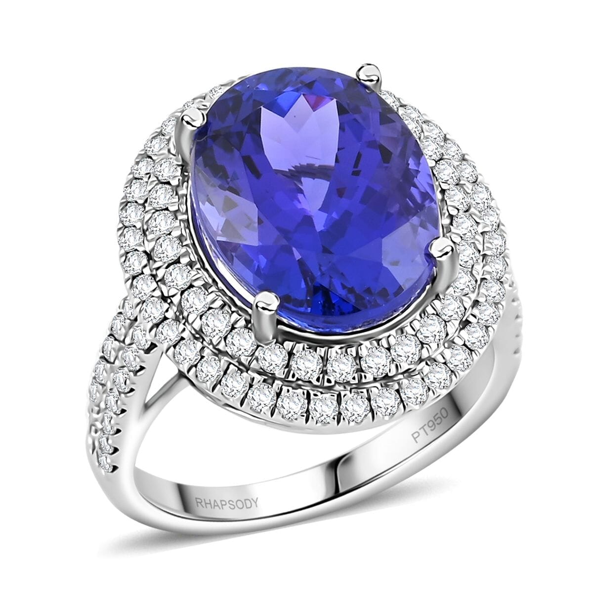 Certified & Appraised Rhapsody AAAA Tanzanite and E-F VS Diamond 9.50 ctw Halo Ring in 950 Platinum (Size 9.0) 9.60 Grams image number 0