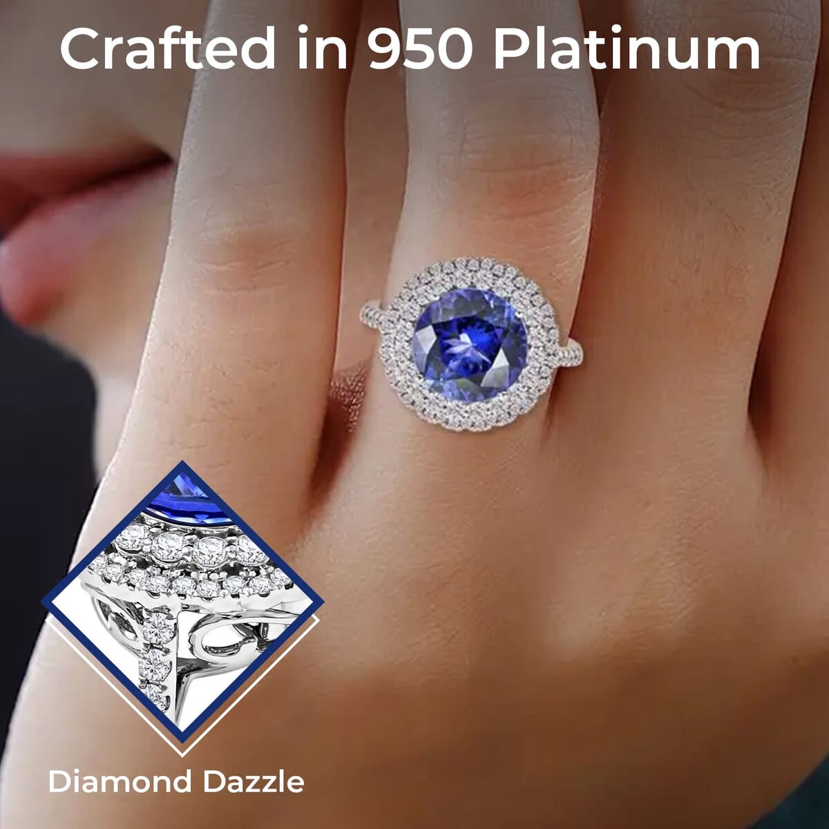 Certified & Appraised Rhapsody 950 Platinum AAAA Tanzanite, Diamond (E-F, VS) (0.63 cts) Ring (Size 7.5) (7.80 g) 4.75 ctw image number 2