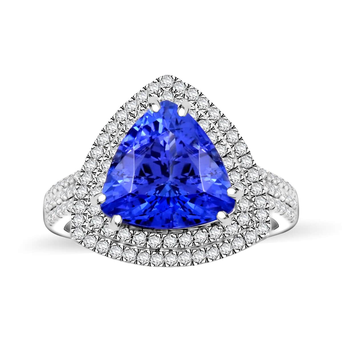 Certified & Appraised Rhapsody AAAA Tanzanite and E-F VS Diamond 4.50 ctw Ring in 950 Platinum 7.45 Grams image number 0