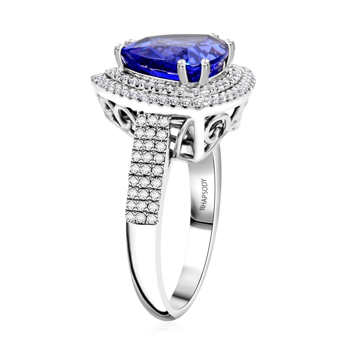 Certified & Appraised Rhapsody AAAA Tanzanite and E-F VS Diamond 4.50 ctw Ring in 950 Platinum 7.45 Grams image number 3