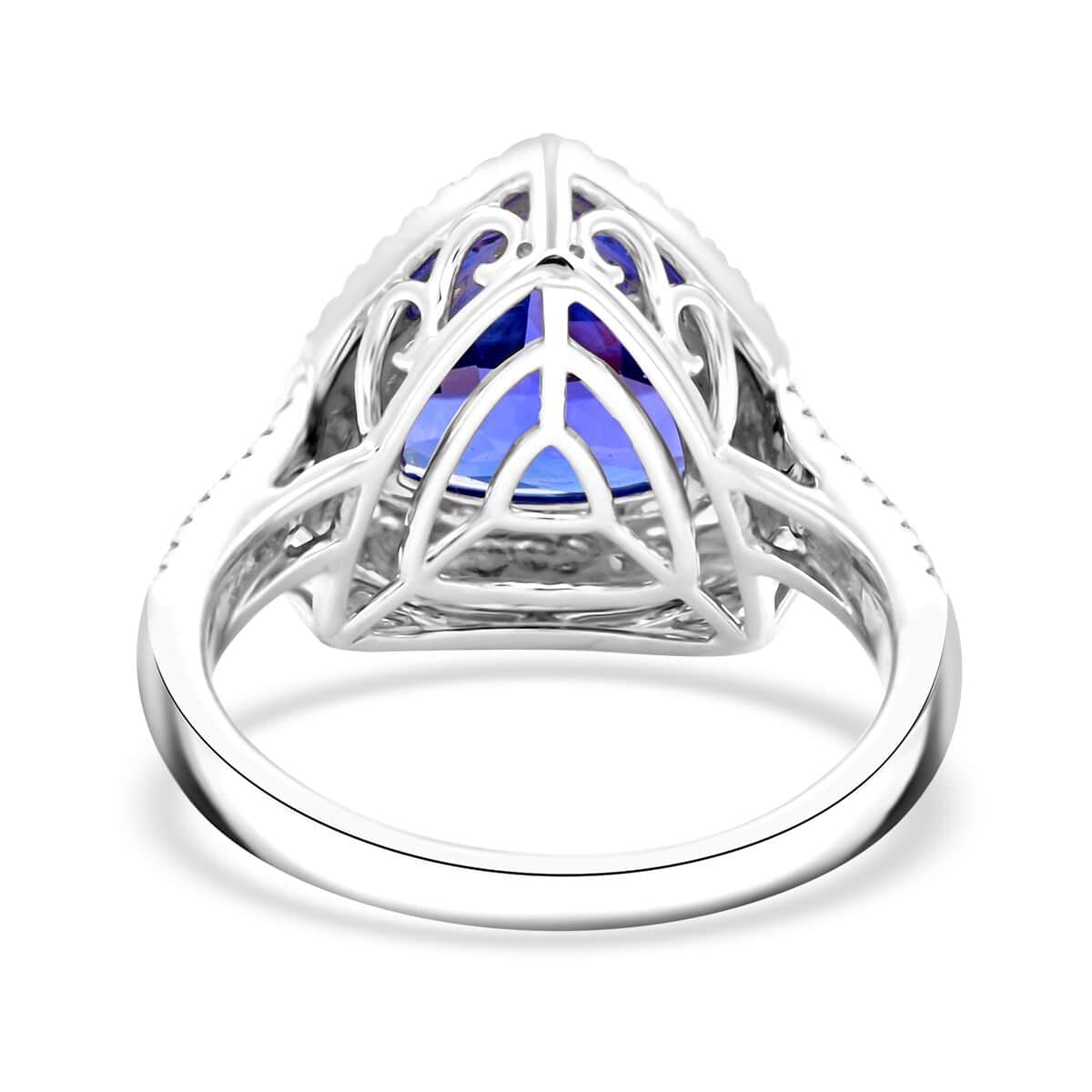 Certified & Appraised Rhapsody AAAA Tanzanite and E-F VS Diamond 4.50 ctw Ring in 950 Platinum 7.45 Grams image number 4