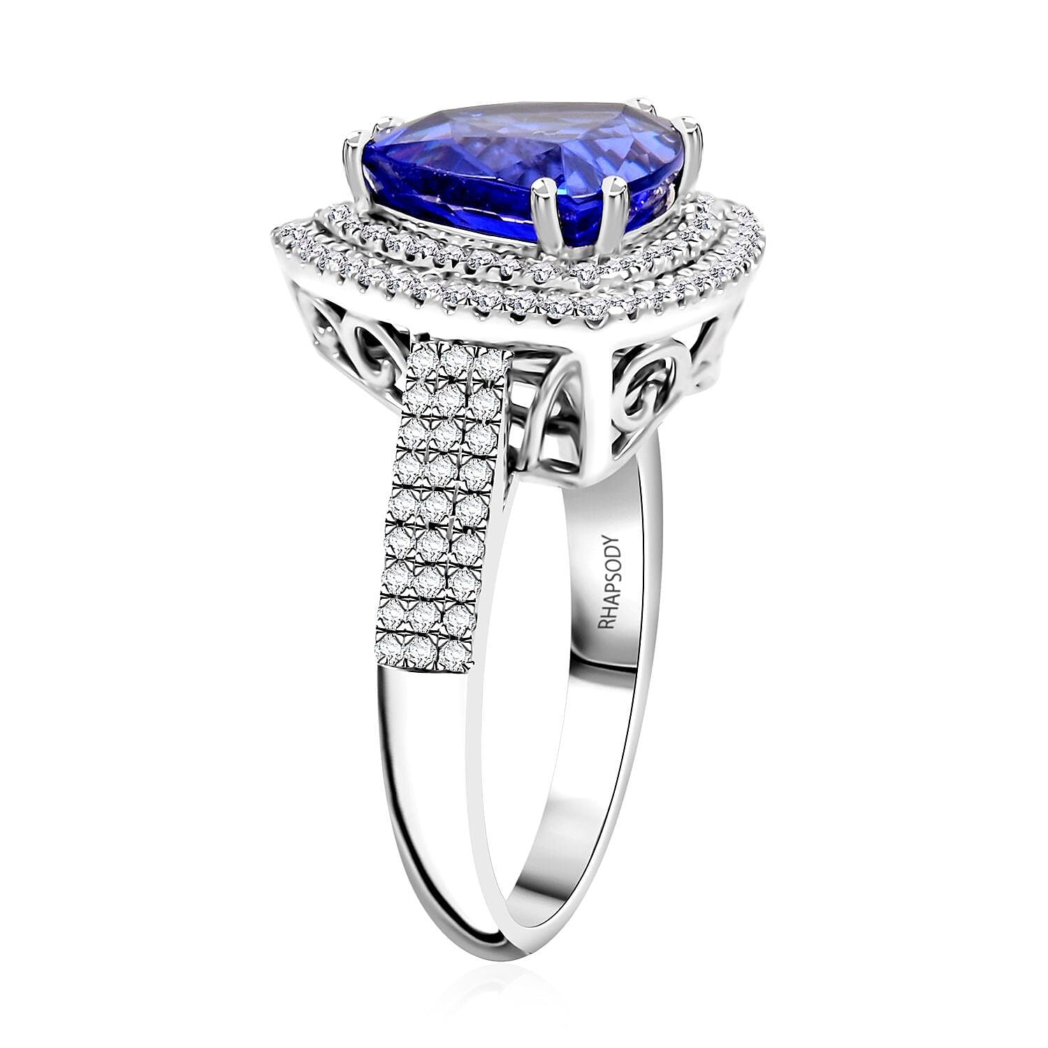 Certified & Appraised Rhapsody AAAA Tanzanite and E-F VS Diamond 4.10 ctw Ring in 950 Platinum (Size 6.0) 7.45 Grams