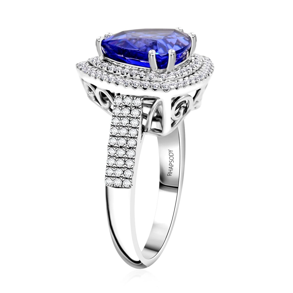 Certified & Appraised Rhapsody AAAA Tanzanite and E-F VS Diamond 4.10 ctw Ring in 950 Platinum (Size 7.0) 7.45 Grams image number 3