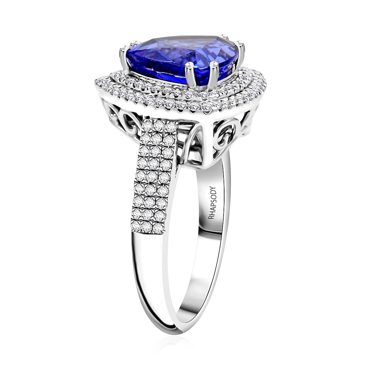 Certified & Appraised Rhapsody AAAA Tanzanite and E-F VS Diamond 4.50 ctw Ring in 950 Platinum (Size 7.5) 7.45 Grams image number 3