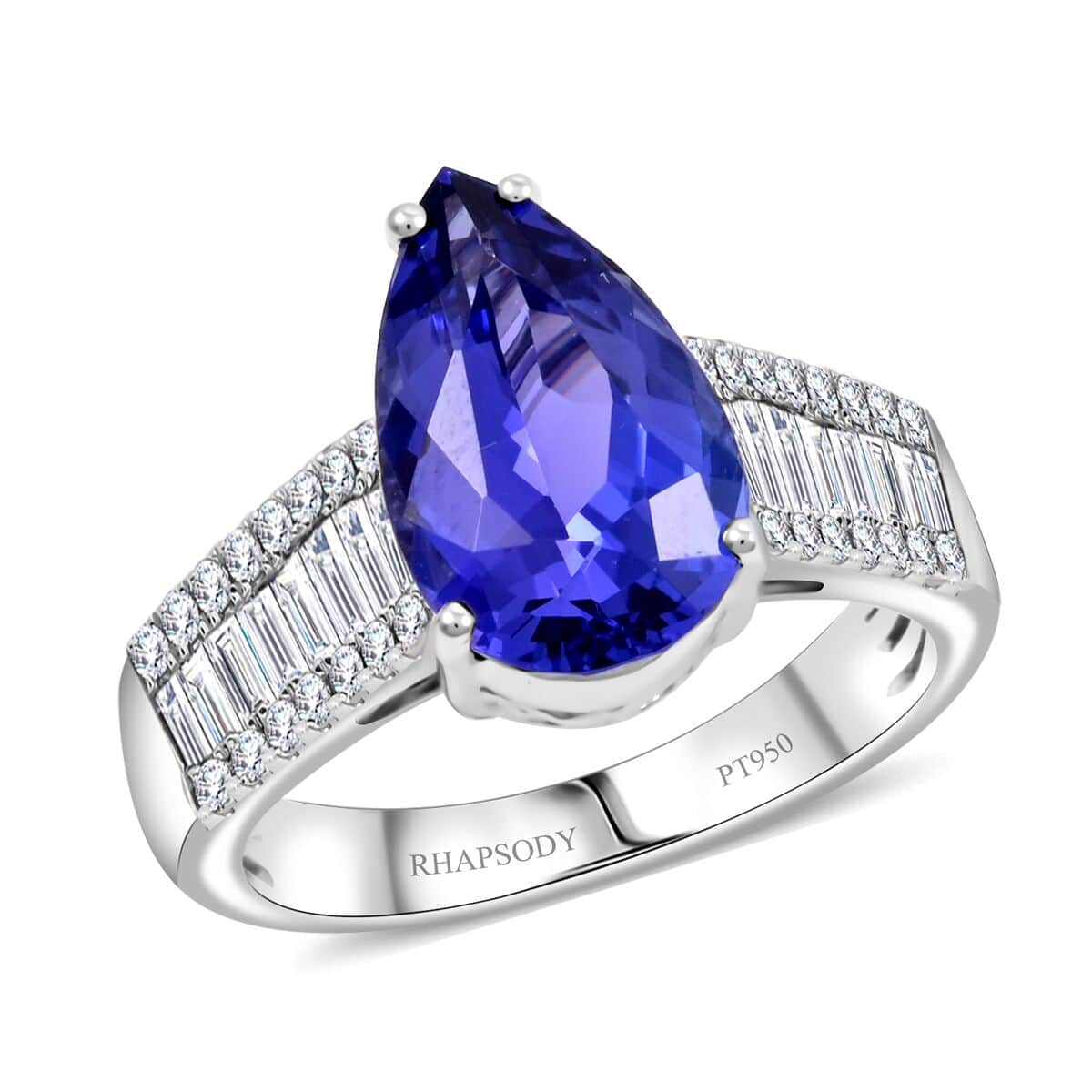 Certified & Appraised Rhapsody AAAA Tanzanite and E-F VS Diamond 5.25 ctw Ring in 950 Platinum (Size 10.0) 7.70 Grams image number 0