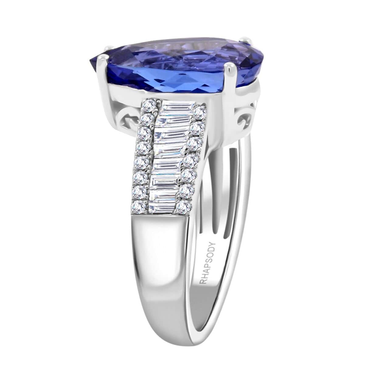 Certified & Appraised Rhapsody AAAA Tanzanite and E-F VS Diamond 5.25 ctw Ring in 950 Platinum (Size 7.0) 7.70 Grams image number 3