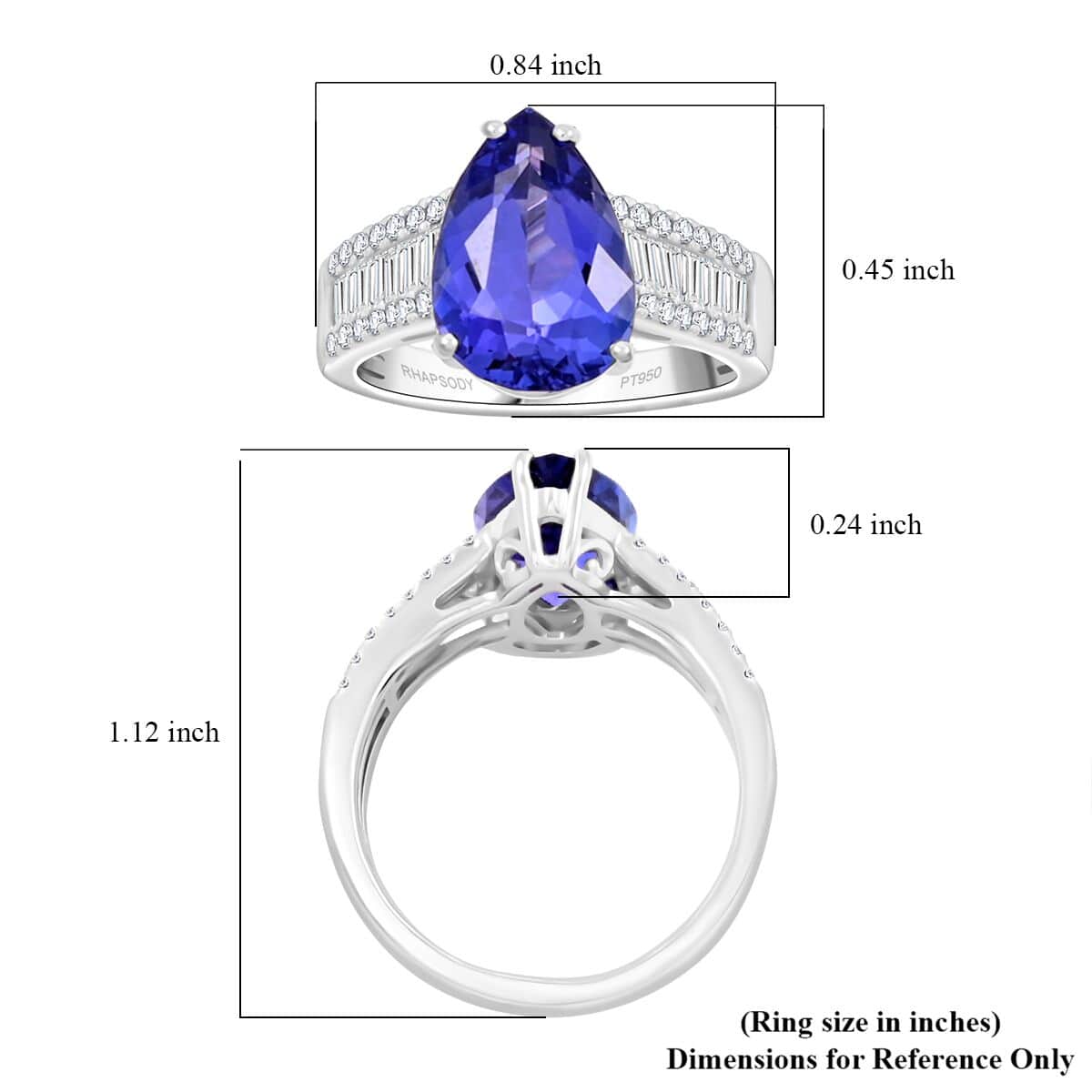 Certified & Appraised Rhapsody AAAA Tanzanite and E-F VS Diamond 5.25 ctw Ring in 950 Platinum (Size 7.0) 7.70 Grams image number 5