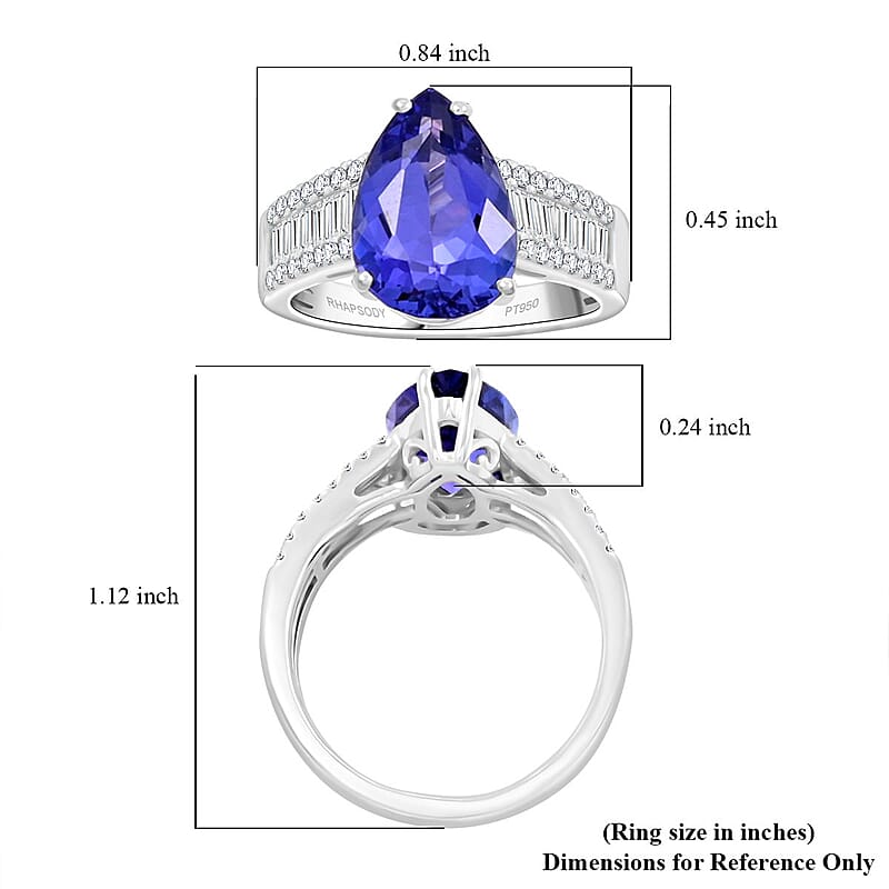 Certified & Appraised Rhapsody AAAA Tanzanite and E-F VS Diamond 5.25 ctw Ring in 950 Platinum (Size 7.5) 7.70 Grams