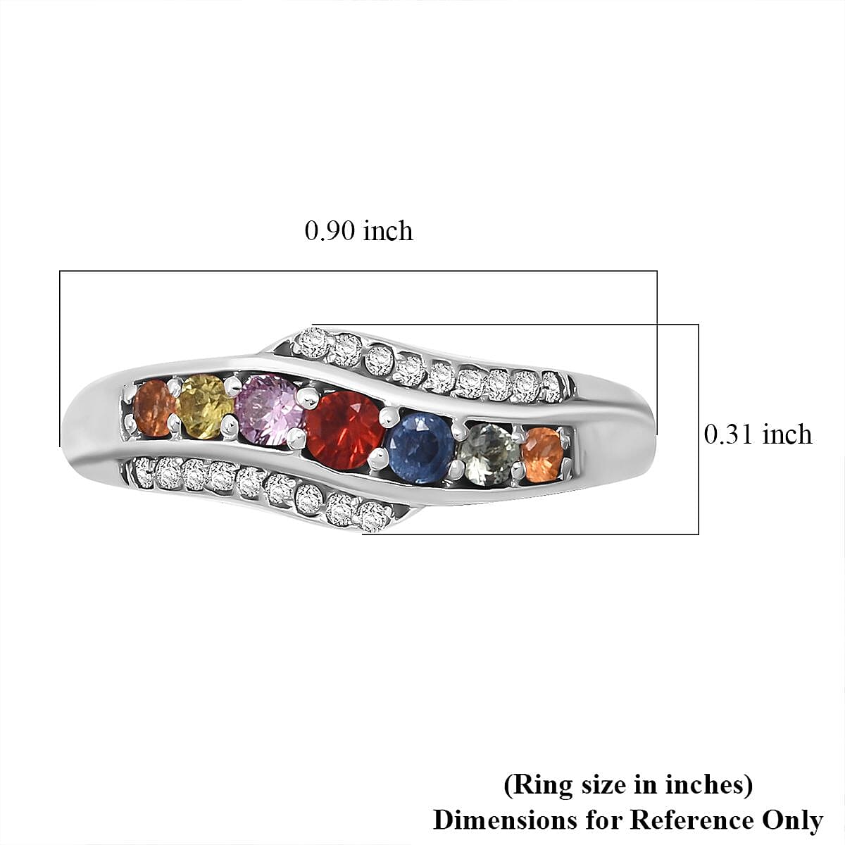 Premium Rainbow Sapphire and White Zircon 0.75 ctw Celestial Waves Ring in Rhodium Over Sterling Silver (Size 9.0) image number 4