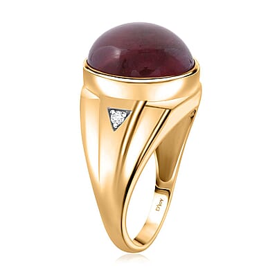Premium African Ruby (FF) and Moissanite 21.15 ctw Men's Ring in Vermeil Yellow Gold Over Sterling Silver (Size 10.0)