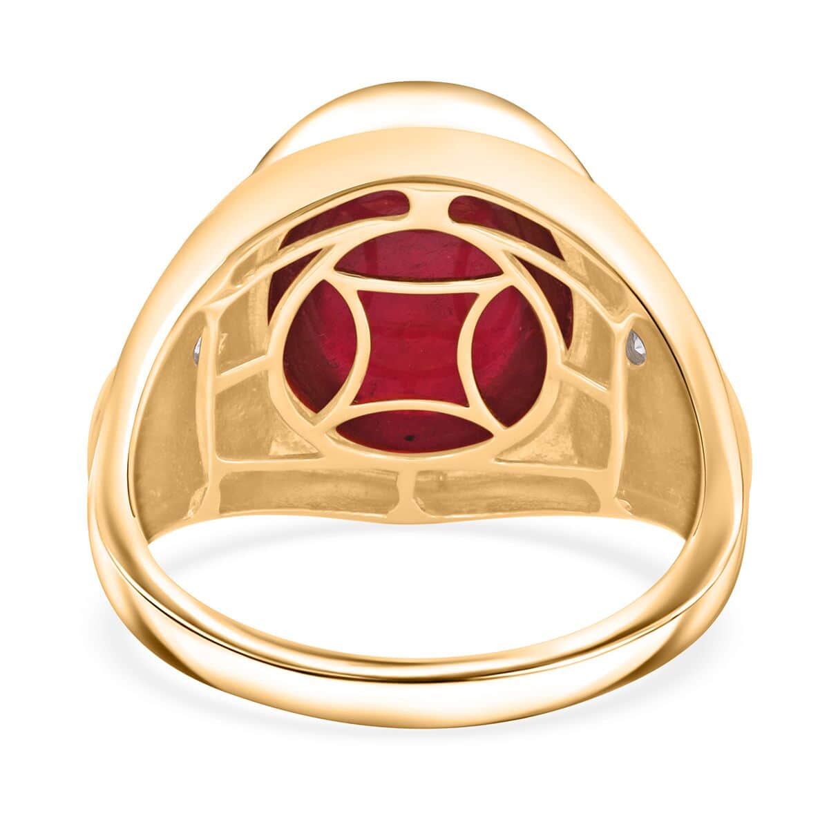 Premium African Ruby (FF) and Moissanite 21.15 ctw Men's Ring in Vermeil Yellow Gold Over Sterling Silver (Size 10.0) image number 4