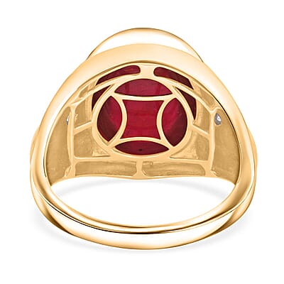 Premium African Ruby (FF) and Moissanite 21.15 ctw Men's Ring in Vermeil Yellow Gold Over Sterling Silver (Size 10.0)
