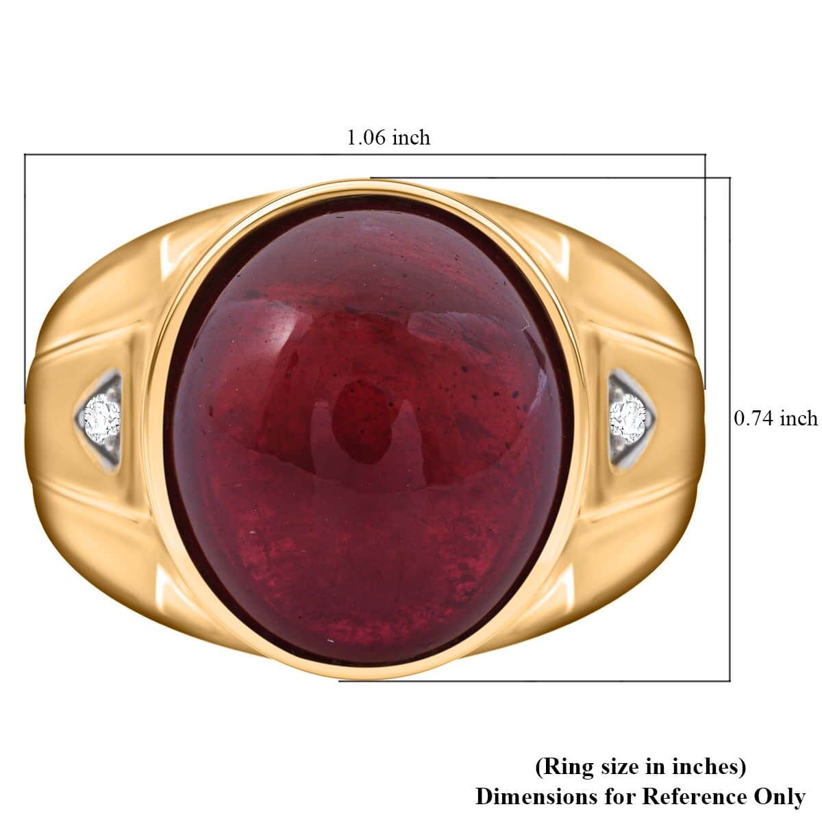 Premium African Ruby (FF) and Moissanite 21.15 ctw Men's Ring in Vermeil Yellow Gold Over Sterling Silver (Size 10.0) image number 5