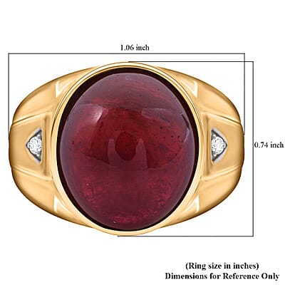 Premium African Ruby (FF) and Moissanite 21.15 ctw Men's Ring in Vermeil Yellow Gold Over Sterling Silver (Size 10.0)