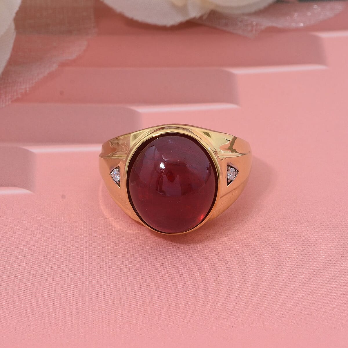 Premium African Ruby (FF) and Moissanite 21.15 ctw Men's Ring in Vermeil Yellow Gold Over Sterling Silver (Size 11.0) image number 1