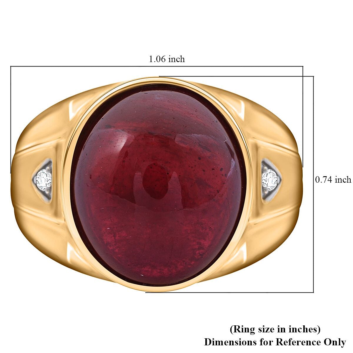 Premium African Ruby (FF) and Moissanite 21.15 ctw Men's Ring in Vermeil Yellow Gold Over Sterling Silver (Size 11.0) image number 5