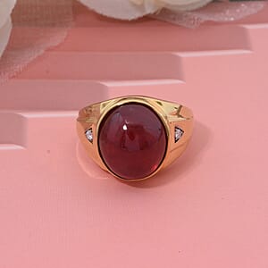 Premium African Ruby (FF) and Moissanite 21.15 ctw Men's Ring in Vermeil Yellow Gold Over Sterling Silver (Size 12.0)