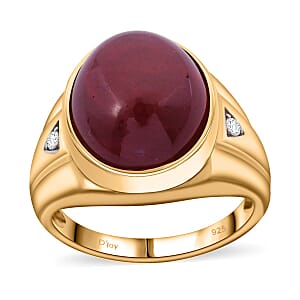 Premium African Ruby (FF) and Moissanite 21.15 ctw Men's Ring in Vermeil Yellow Gold Over Sterling Silver (Size 14.0)