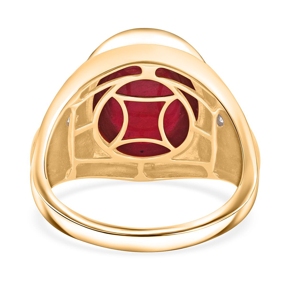 Premium African Ruby (FF) and Moissanite 21.15 ctw Men's Ring in Vermeil Yellow Gold Over Sterling Silver (Size 14.0) image number 4