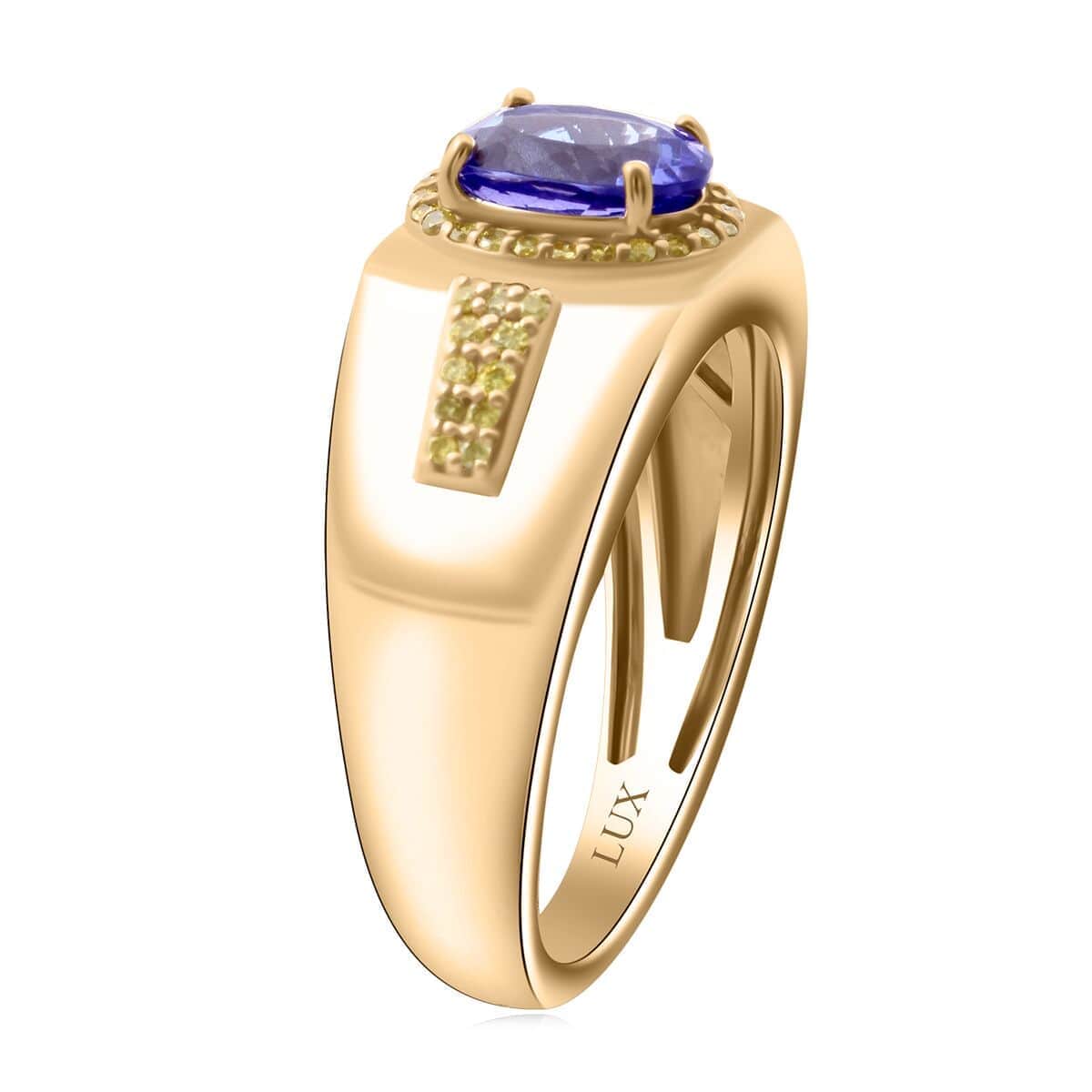 Doorbuster Luxoro AAA Tanzanite and I3 Natural Yellow Diamond 2.15 ctw Men's Ring in 10K Yellow Gold (Size 10.0) 8 Grams image number 2