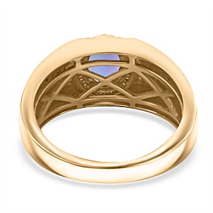 Luxoro AAA Tanzanite and I3 Natural Yellow Diamond 2.15 ctw Men's Ring in 10K Yellow Gold (Size 11.0) 8 Grams